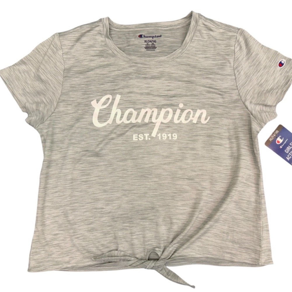 Champion Heather Gray Tee with Tie Twist